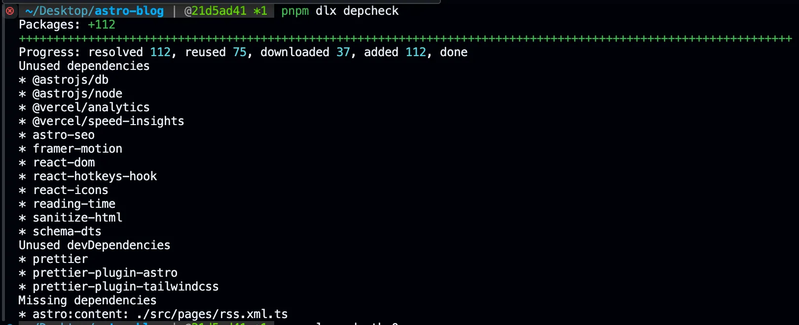 depcheck CLI 실행 결과