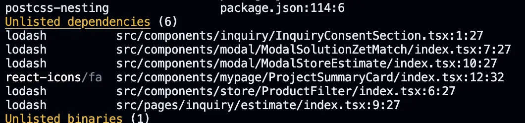 Knip 유령 의존성 탐색 결과