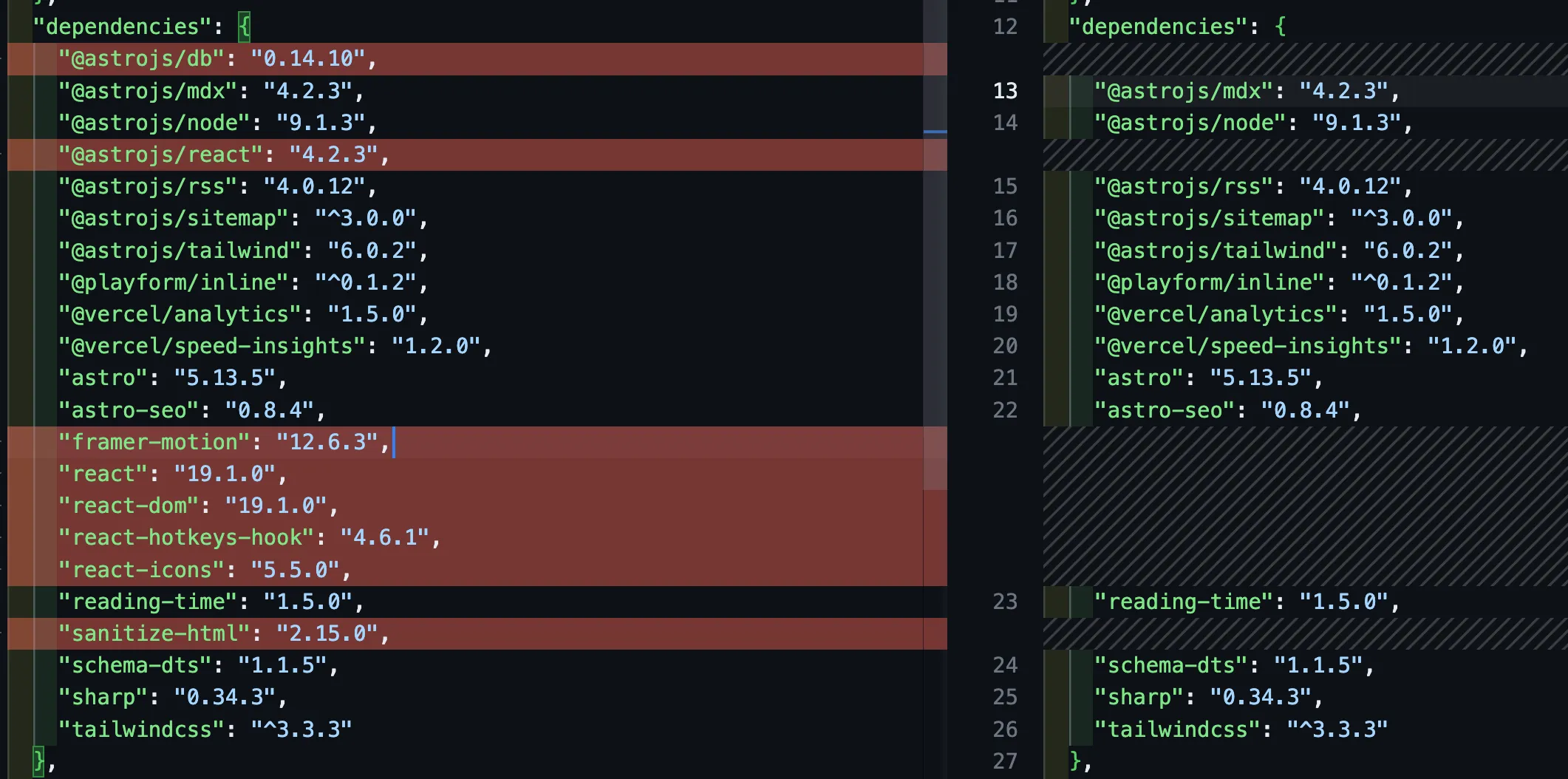 제거한 패키지 목록